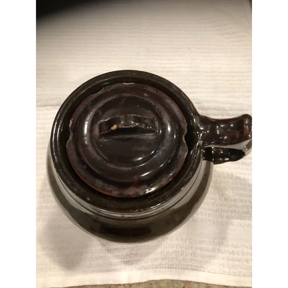 Antique Stoneware Bean Pot With Lid